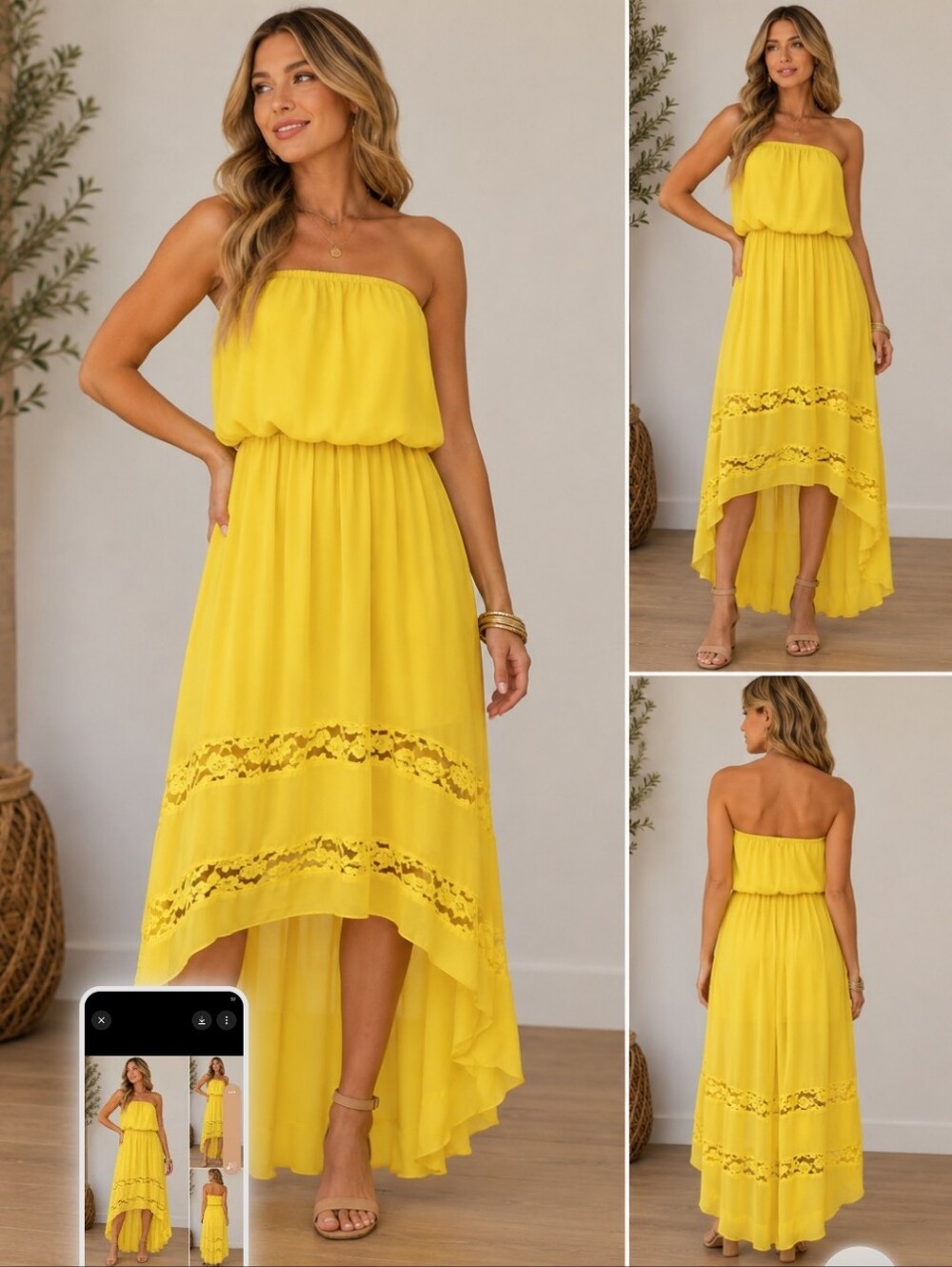 YellowDouble Zero Strapless High-Low Dress